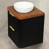 *Clearance* Tura Groove 600mm Curved Wall Hung Vanity Cabinet, Matte Black