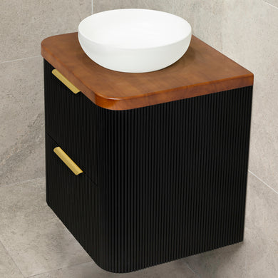*Clearance* Tura Groove 600mm Curved Wall Hung Vanity Cabinet, Matte Black
