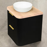 *Clearance* Tura Groove 600mm Curved Wall Hung Vanity Cabinet, Matte Black