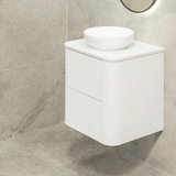 *Clearance* Tura Groove 600mm Curved Wall Hung Vanity Cabinet, Matte White