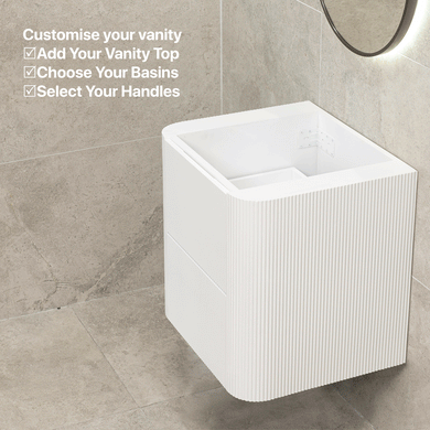*Clearance* Tura Groove 600mm Curved Wall Hung Vanity Cabinet, Matte White