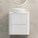 *Clearance* Tura Groove 600mm Curved Wall Hung Vanity Cabinet, Matte White