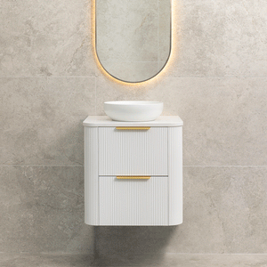 *Clearance* Tura Groove 600mm Curved Wall Hung Vanity Cabinet, Matte White