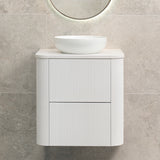 *Clearance* Tura Groove 600mm Curved Wall Hung Vanity Cabinet, Matte White