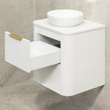 *Clearance* Tura Groove 600mm Curved Wall Hung Vanity Cabinet, Matte White