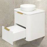 *Clearance* Tura Groove 600mm Curved Wall Hung Vanity Cabinet, Matte White