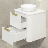 *Clearance* Tura Groove 600mm Curved Wall Hung Vanity Cabinet, Matte White