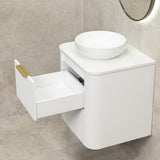 *Clearance* Tura Groove 600mm Curved Wall Hung Vanity Cabinet, Matte White