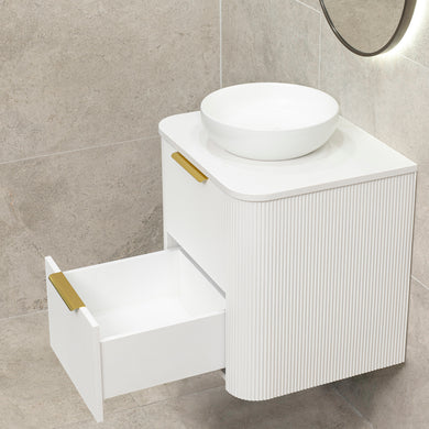 *Clearance* Tura Groove 600mm Curved Wall Hung Vanity Cabinet, Matte White