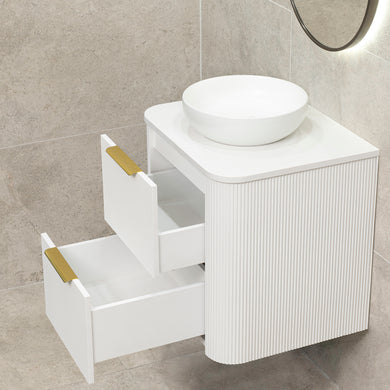 *Clearance* Tura Groove 600mm Curved Wall Hung Vanity Cabinet, Matte White