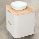 *Clearance* Tura Groove 600mm Curved Wall Hung Vanity Cabinet, Matte White