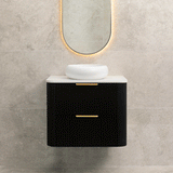 *Clearance* Tura Groove 750mm Curved Wall Hung Vanity Cabinet, Matte Black