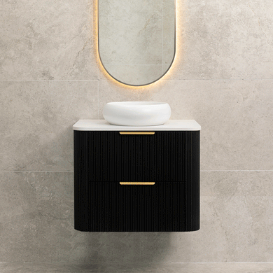 *Clearance* Tura Groove 750mm Curved Wall Hung Vanity Cabinet, Matte Black