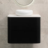 *Clearance* Tura Groove 750mm Curved Wall Hung Vanity Cabinet, Matte Black