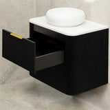 *Clearance* Tura Groove 750mm Curved Wall Hung Vanity Cabinet, Matte Black