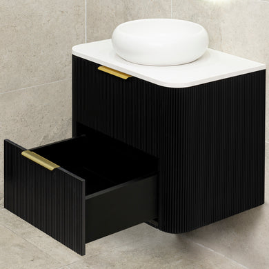 *Clearance* Tura Groove 750mm Curved Wall Hung Vanity Cabinet, Matte Black