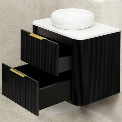 *Clearance* Tura Groove 750mm Curved Wall Hung Vanity Cabinet, Matte Black
