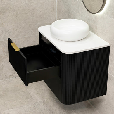 *Clearance* Tura Groove 750mm Curved Wall Hung Vanity Cabinet, Matte Black