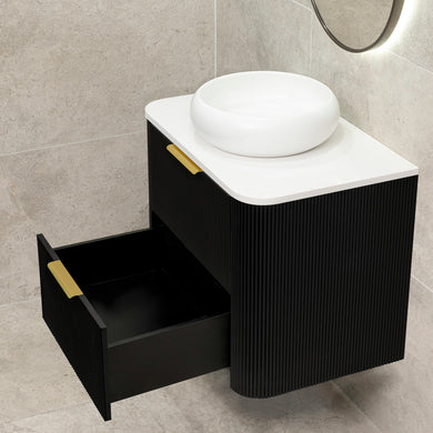*Clearance* Tura Groove 750mm Curved Wall Hung Vanity Cabinet, Matte Black