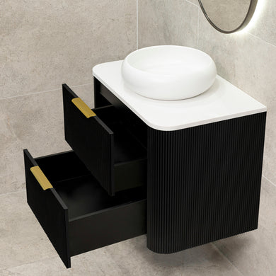 *Clearance* Tura Groove 750mm Curved Wall Hung Vanity Cabinet, Matte Black