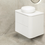 *Clearance* Tura Groove 750mm Curved Wall Hung Vanity Cabinet, Matte White