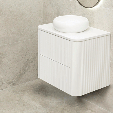 *Clearance* Tura Groove 750mm Curved Wall Hung Vanity Cabinet, Matte White