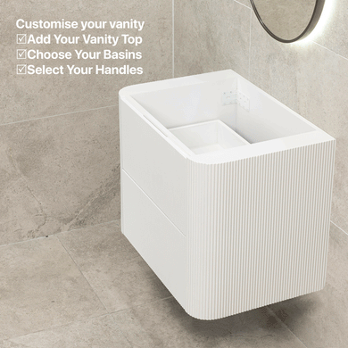 *Clearance* Tura Groove 750mm Curved Wall Hung Vanity Cabinet, Matte White