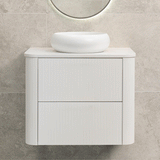 *Clearance* Tura Groove 750mm Curved Wall Hung Vanity Cabinet, Matte White