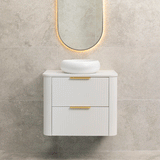 *Clearance* Tura Groove 750mm Curved Wall Hung Vanity Cabinet, Matte White