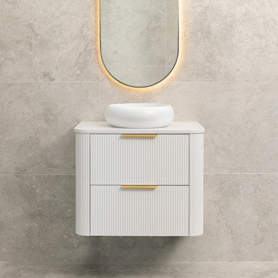 *Clearance* Tura Groove 750mm Curved Wall Hung Vanity Cabinet, Matte White