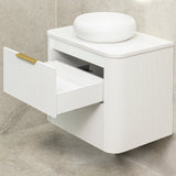 *Clearance* Tura Groove 750mm Curved Wall Hung Vanity Cabinet, Matte White