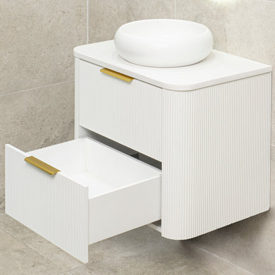 *Clearance* Tura Groove 750mm Curved Wall Hung Vanity Cabinet, Matte White