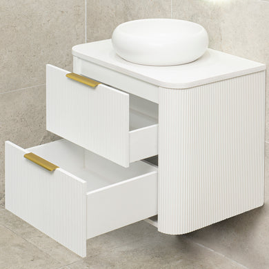 *Clearance* Tura Groove 750mm Curved Wall Hung Vanity Cabinet, Matte White