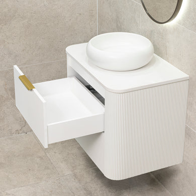 *Clearance* Tura Groove 750mm Curved Wall Hung Vanity Cabinet, Matte White