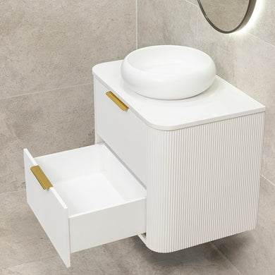 *Clearance* Tura Groove 750mm Curved Wall Hung Vanity Cabinet, Matte White