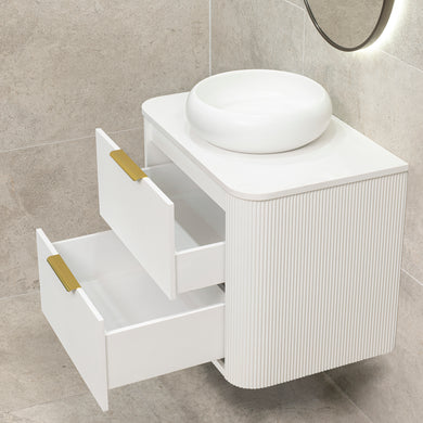 *Clearance* Tura Groove 750mm Curved Wall Hung Vanity Cabinet, Matte White