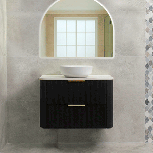 *Clearance* Tura Groove 900mm Curved Wall Hung Vanity Cabinet, Matte Black