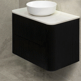 *Clearance* Tura Groove 900mm Curved Wall Hung Vanity Cabinet, Matte Black