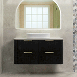 *Clearance* Tura Groove 1200mm Curved Wall Hung Vanity Cabinet, Matte Black