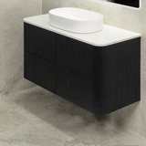 *Clearance* Tura Groove 1200mm Curved Wall Hung Vanity Cabinet, Matte Black
