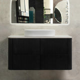 *Clearance* Tura Groove 1200mm Curved Wall Hung Vanity Cabinet, Matte Black