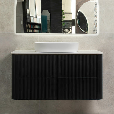 *Clearance* Tura Groove 1200mm Curved Wall Hung Vanity Cabinet, Matte Black
