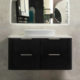 *Clearance* Tura Groove 1200mm Curved Wall Hung Vanity Cabinet, Matte Black