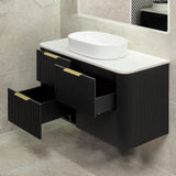 *Clearance* Tura Groove 1200mm Curved Wall Hung Vanity Cabinet, Matte Black