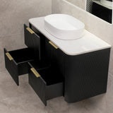 *Clearance* Tura Groove 1200mm Curved Wall Hung Vanity Cabinet, Matte Black