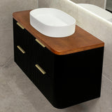 *Clearance* Tura Groove 1200mm Curved Wall Hung Vanity Cabinet, Matte Black