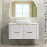 *Clearance* Tura Groove 1200mm Curved Wall Hung Vanity Cabinet, Matte White
