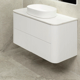 *Clearance* Tura Groove 1200mm Curved Wall Hung Vanity Cabinet, Matte White