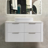 *Clearance* Tura Groove 1200mm Curved Wall Hung Vanity Cabinet, Matte White