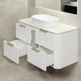 *Clearance* Tura Groove 1200mm Curved Wall Hung Vanity Cabinet, Matte White